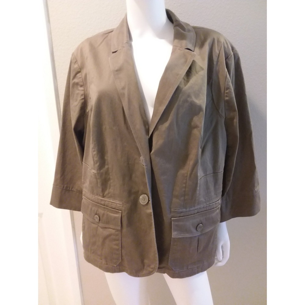 Lane Bryant Blazer Womens Size 28 Olive Green Brown Three Quarters Sleeve